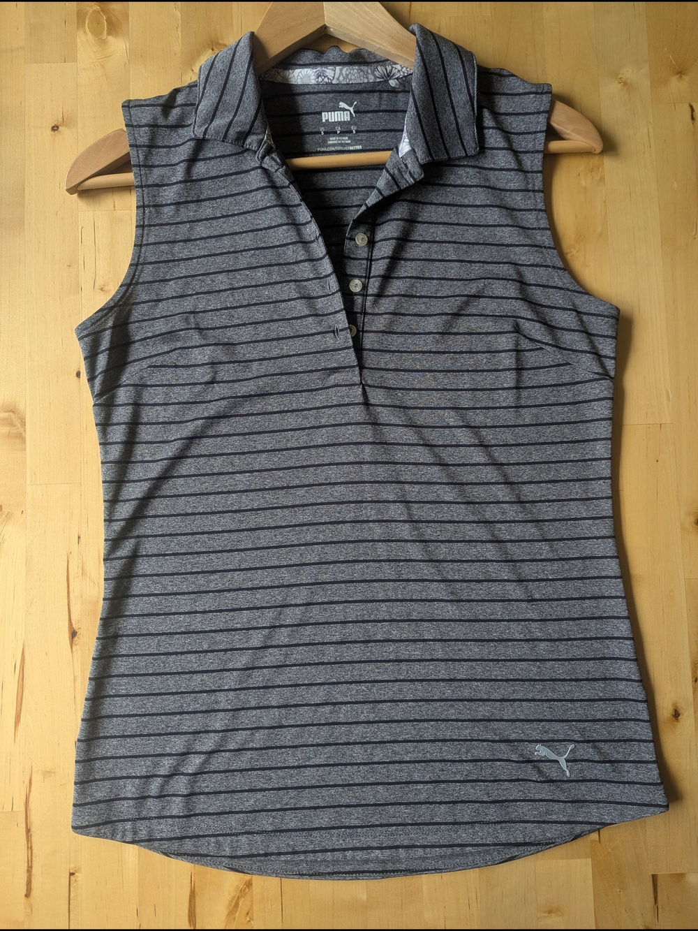 Puma Women's Gray Striped Sleeveless Polo Tank Golf Shirt Athletic Top Small